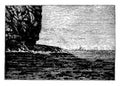 Ocean cliff, vintage engraving