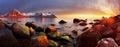 Ocean coast at sunset, panorama, Norway Royalty Free Stock Photo