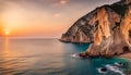 Ocean coastline landscape view at sunset, Zakynthos island