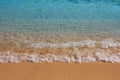 Ocean coastline with water waves on sandy beach.