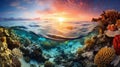 Ocean coral reef underwater. Sea world under water background. Beautiful view of sea life. Ecosystem. AI photography Royalty Free Stock Photo