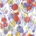 Ocean corals seamless pattern., Caribbean staghorn and pillar corals diversity.