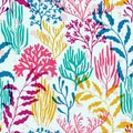 Ocean corals seamless pattern., Red Sea coral reef branches and bushes cartoon. Royalty Free Stock Photo