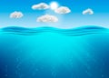 Ocean deep water, sea under water level, sun rays blue wave horizon. Vector illustration Royalty Free Stock Photo