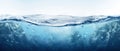 Ocean deep water, sea under water horizon. Water surface and ocean or sea underwater split by waterline. Generative AI Royalty Free Stock Photo