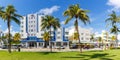 Ocean Drive with hotels in Art Deco architecture style panorama in Miami Beach Florida, United States