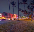 Ocean Drive Miami Beach night photo Royalty Free Stock Photo