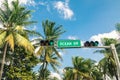 Ocean Drive in Miami - Road sign and green Traffic Light Royalty Free Stock Photo