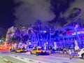 Ocean drive lights during night, Miami, Florida, USA