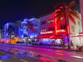 Ocean drive lights during night, Miami, Florida, USA