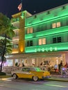 Ocean drive lights during night, Miami, Florida, USA