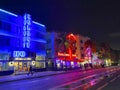 Ocean drive lights during night, Miami, Florida, USA