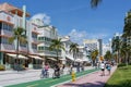 Ocean Drive in South Beach is popular for walking and bicycling Royalty Free Stock Photo