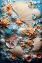 Ocean elements. Algae, corals, shells and tubulars. Marine decorative set. Underwater ecosystem, aquatic natural