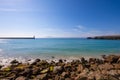 Ocean exit of Tarifa town seaport with Africa in horizon Royalty Free Stock Photo