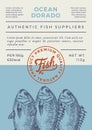 Ocean Fish Abstract Vector Packaging Design or Label. Modern Typography Banner, Hand Drawn Dorado or Dorada Silhouette