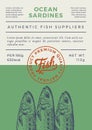 Ocean Fish Abstract Vector Packaging Design or Label. Modern Typography Banner, Hand Drawn Sardines Sketches Silhouette