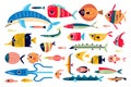 Ocean fish doodle print set Royalty Free Stock Photo