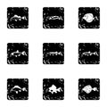 Ocean fish icons set, grunge style Royalty Free Stock Photo