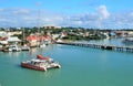 Ocean front in St. Johns, Antigua - December 4, 2016 - Tour sailboats for tourists on the island of St. Johns, Antigua