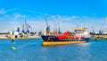 Ocean going vessels in the busy harbor of Rotterdam