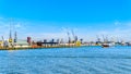 Ocean going vessels in the busy harbor of Rotterdam