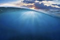 Ocean half water with sunset sky Royalty Free Stock Photo