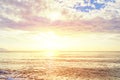 Ocean horizont with cloudy sky and burning sun Royalty Free Stock Photo