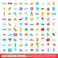 100 ocean icons set, cartoon style Royalty Free Stock Photo