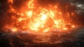 Ocean Inferno, Fiery Explosion at Sea Royalty Free Stock Photo