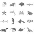 Ocean inhabitants icons set monochrome