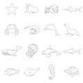 Ocean inhabitants icon set outline