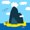 Ocean island cartoon. Mountain with sky sand beach nature. vector illustration Royalty Free Stock Photo