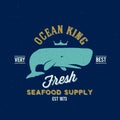 Ocean King Seafood Supplyer Retro Vector Label or Royalty Free Stock Photo