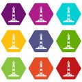 Ocean lighthouse icons set 9 vector