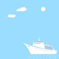 Ocean liner on blue sea background.