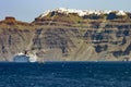 Ocean liner near Santorini island in Aegean sea