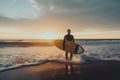 ocean man surfing surfboard curly male sport person sea beach surfer. Generative AI. Royalty Free Stock Photo