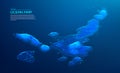3d ocean map with glowing digital contour lines and depth readings on dark blue gradient background for marine data visualization Royalty Free Stock Photo