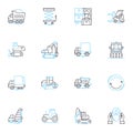 Ocean marine linear icons set. Blue, Waves, Salty, Coral, Seashells, Seagulls, Currents line vector and concept signs