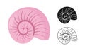 Ocean marine seashell cartoon stamp doodle outline sign set shells mollusk conch under water vector Royalty Free Stock Photo