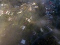 Ocean Mist Covers Small New Zealand Town, Paihia Aerial Top Down View