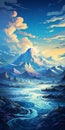 Ocean With Mountain Background: A Grandeur Of Scale Illustration Royalty Free Stock Photo