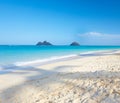 Ocean, mountain and blue sky for holiday, sand and rocks in Hawaii for peace and tranquility. Seaside, waves and summer Royalty Free Stock Photo