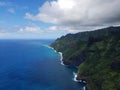 View of Hawaiian mountains and ocean from helicopter Royalty Free Stock Photo