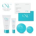 Ocean Natural Cosmetics logo. O, N and C monogram. Health care cosmetics logo and packaging.