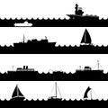 Ocean and navy ships variations of scene on sea Royalty Free Stock Photo
