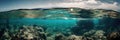 ocean panoramic view from under the water with the visible border of the water and sky. Generative AI Royalty Free Stock Photo