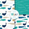 Ocean Patterns With Sperm Whale / Cachalot On White Background.