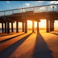 Ocean pier under warm sunset Royalty Free Stock Photo